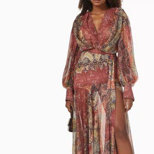 Free People x Bronx and Banco Farah Maxi Dress Silk Tassel Waist Tie Large New